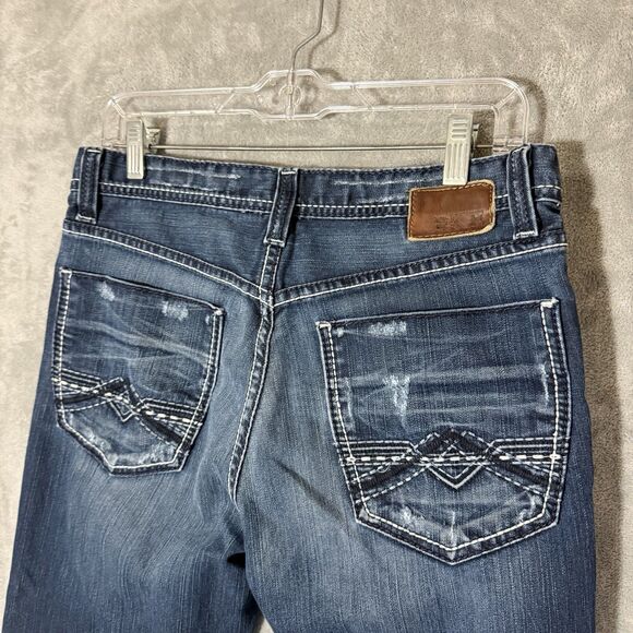 BKE Tyler Jeans 32x32 (Inseam 28) Blue Denim Buckle Thick Stitch Whiskered - Picture 3 of 10